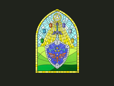 Tools of the Trade game character gaming hylian shield illustration link master sword nintendo pop culture stained glass symmetry tri-force triangle zelda