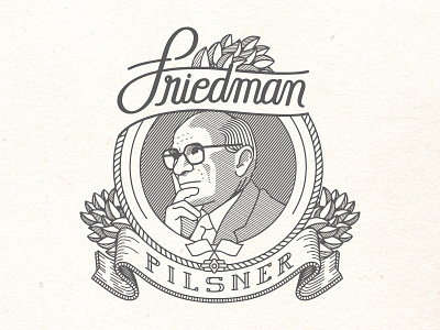 Friedman Pilsner Beer Label badge beer brewery capitalist ink label line art milton friedman type typography