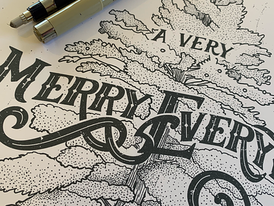 A Very Merry Everything - Process 🙄 classical holiday illustration lettering sketch stippling tree type typography