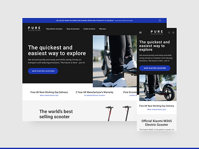 Pure Scooters - Discovery Stage ecommerce homepage landing scooters shopify shopify plus ui web design
