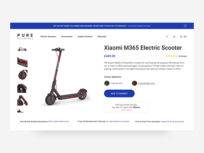 Pure Scooters - Product Page Concept ecommerce minimalist pdp product page scooter shopify ui web design