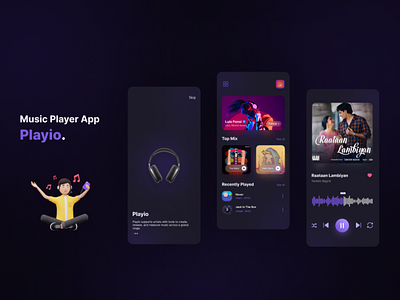 Playerio. Music Player App UI 3d adobexd app figma music musicplayer ui uiux
