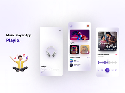 Playerio. Music Player App UI adobe adobexd app design figma illustration logo ui uiux ux
