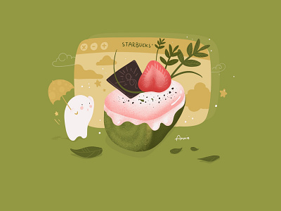Matcha Strawberry Marshmallow Mousse Cake art design illustration mousse procreate