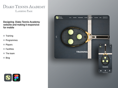 Diako Tennis Academy (Landing page) app branding design graphic design landing page logo typography ui ux website