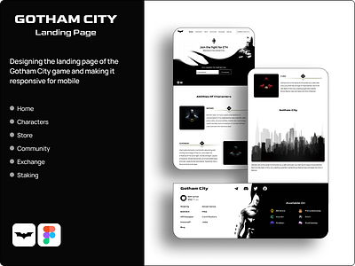 GOTHAM CITY (Landing Page) app batman design eth gotham city graphic design logo play to earn responsive typography ui ux