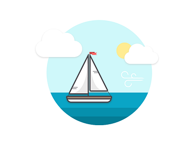 On The Water boat flat illustration sail summer water