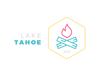 Tahoe Offsite 2017 camp fire flame flat illustration lake logs minimal tahoe