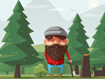 Woodcutter 2d adobe art artoftheday axe beard character clean design doodle draw fiftythree forest green illustration illustrator paper vector woodcutter