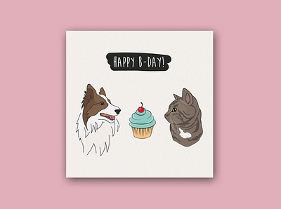 Birthday card animal animals logo birthday birthday cake birthday card cards cat cupcake design dog illustration playground postcard