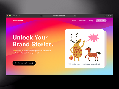 Superbrand The StoryMaker clean ui colors cta button design dribbble best shot dynamic gradient interaction design landing page minimal modern product design product page ueno ui uidesign uiux ux vibrant website design