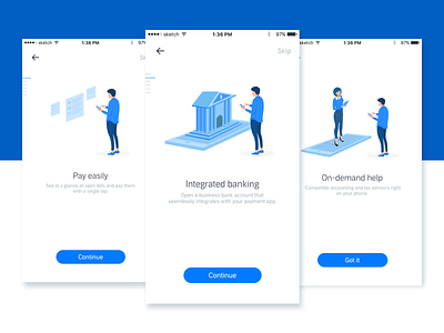Payment App Onboarding Illustrations app features banking bills book keeping cash flow credit card finance illustration invoice ios money on demand help onboarding online banking payment app sanal