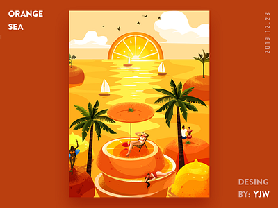orange sea flat illustration illustration