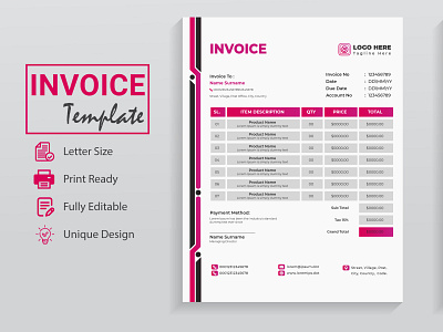 Minimal Invoice Design Matching Brand Identity