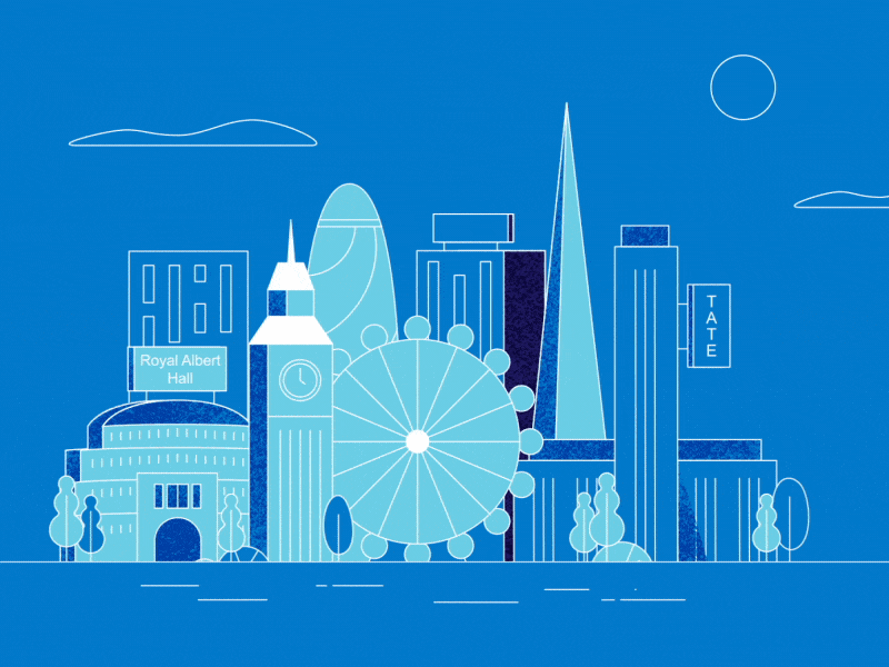 London cityscape 2d 2d animation animation buildings city cityscape design gif london london eye loop motion graphics motiongraphics river