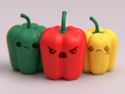 Kawaii Peppers 3d 3dart blender clay colorful fruit minimal peppers