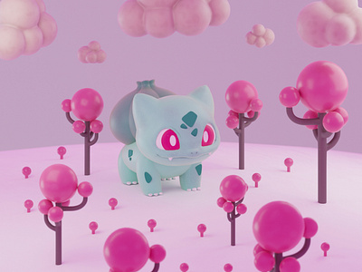 Bulbasaur in the land of bubble gum trees 3d 3dart blender bubblegum bulbasaur clay claydoh fantasy isometric pink pokemon