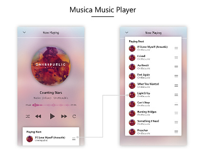 Musica Music Player appdesign illustrator mobileapp mobileui musicplayer uidesign uiux ux