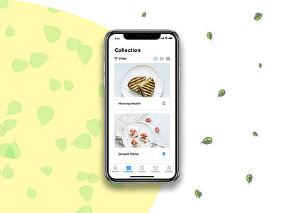 Recipe App Collection Page on iPhone X adobe xd complexion reduction food app ios 11 ios app iphone iphone x minimal recipe sign in