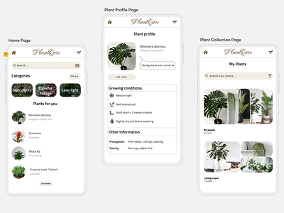 Plant care app design graphic design minimalistic mobile prototype saas ui ux