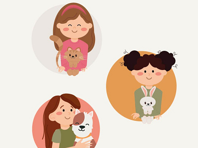 Pets care flat girls and pets pets pets care vector