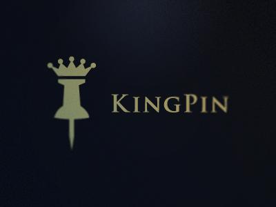 KingPin Logo (New Presentation) blur crown gold king landon logo mark office pin push rick rick landon rick landon design serif