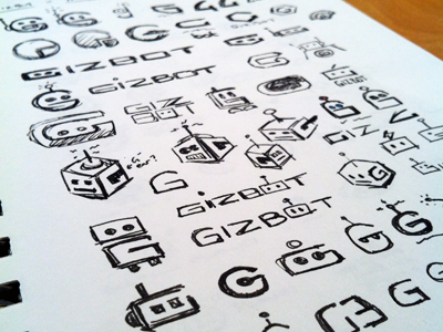 Gizbot Sketches concept ink logo identity branding icon sketches robot black technology g box rick landon rick landon rick landon design