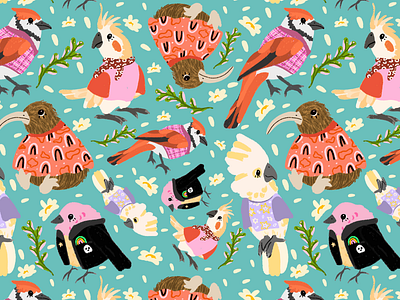 Cool Birds Pattern Design animal illustration birds design fashion design fun pattern graphic design illustration pattern pattern design pet illustration