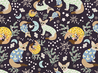 Cute Fennec Fox Pattern Design animal illustration children design design fashion design fennec fox fox fox illustration foxes graphic design illustration kids design kids pattern pattern pattern design