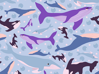 Whales Pattern Design animal illustration colorful pattern colorful whale design fashion design graphic design illustration pattern pattern design whales