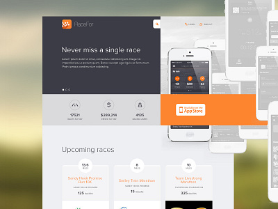 RaceFor web layout blue flat layout orange race ui web