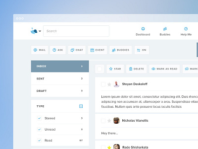 Inbox blue buttons flat inbox mail message sidebar simple ui
