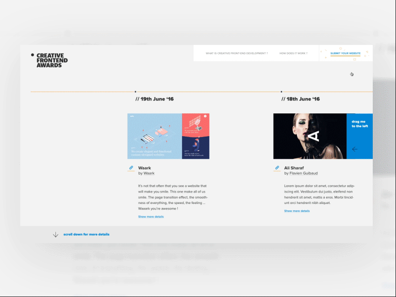 Landing page for SC internal project awards creative design flat frontend landing shadow