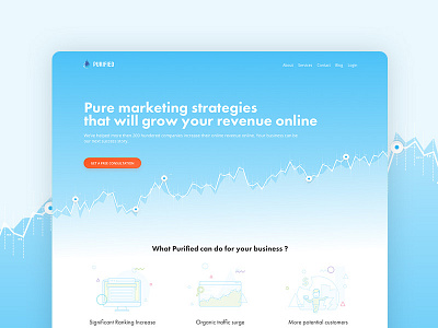 Purified Marketing | Landing WIP almost flat blue chart hero illustration landing page marketing