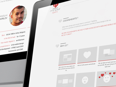 About Us // Cocaine Hearts cocaine cocaine hearts hearts ui user interface web design