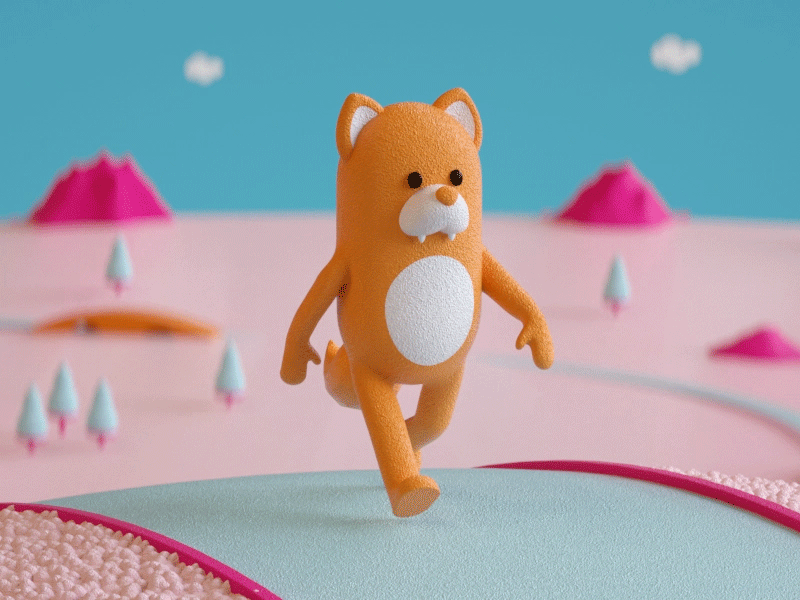Bouncy Fox 3d animation c4d character animation cinema 4d octane pink rubberhose walk walkcycle