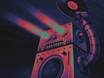 Techno Combat Illustration combat dj electronic music retro robot techno vintage vinyl