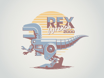 Rex Wrench 2000 80s chrome dinosaur future machine mechanic metal retro robot t rex vector wrench