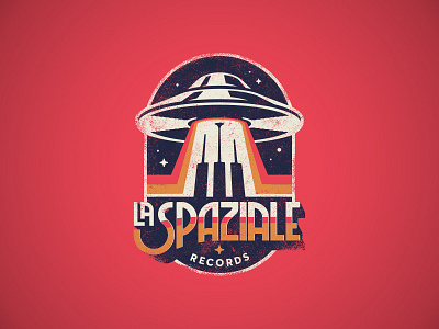 La Spaziale Records 70s badge barcelona cosmic design disco illustration italo logo music ovni piano record retro shop space ufo vector vintage vinyl