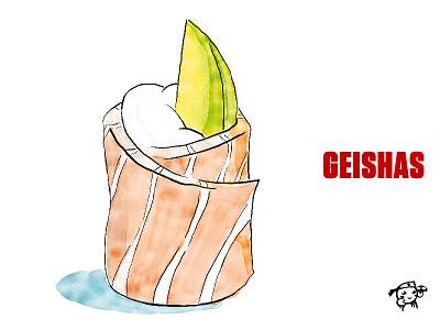 Geisha (sushi) branding food illustration japanese restaurant watercolor