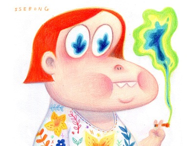 A colorfull smoking. character color pencils. girl ssebong