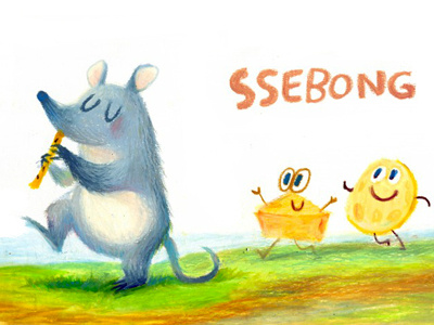 Follow me~! bear character illustration oil pastel ssebong