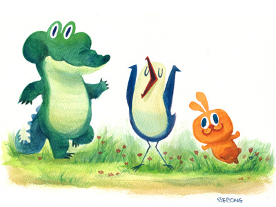 Dance Time!! bird character illustration rabbit ssebong watercolors
