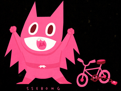 The pink knight with a bicycle. batman character illustration ssebong