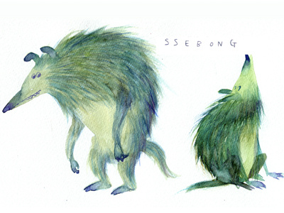 Green wolf. character illustration ssebong watercolor wolf