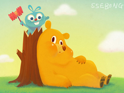 Rabbit and Bear. character digital illustration photoshop ssebong