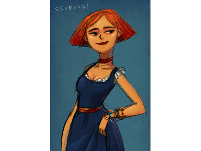 A woman character doodle illustration ssebong woman