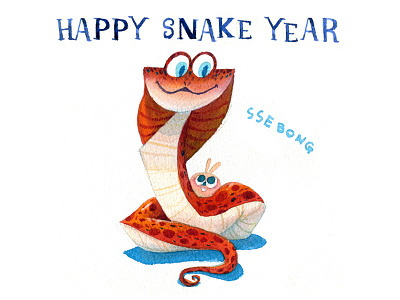 Happy snake year!! character illustration ssebong watercolor
