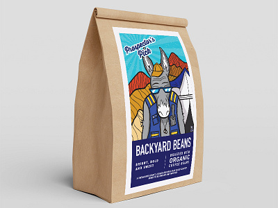 Backyard Beans: Prospector's Pick coffee label illustration