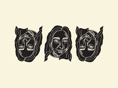 Untitled faces illustration portrait printmaking screen printing silkscreen